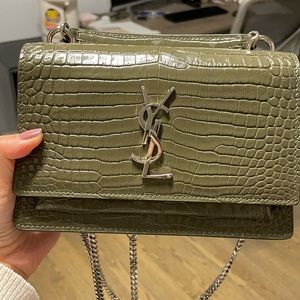 Saint Laurent Forrest Green Croc mini Sunset Flap